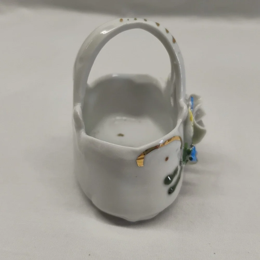 Elfinware Germany Vintage 3pc Salt Dip Cellar 1‎ Flawed Porcelain Basket Flowers